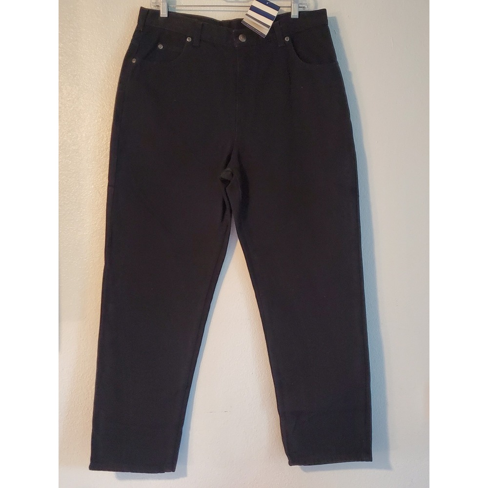 Lands End Jeans Womens 14 Black Classic Natural Fit‎ Straight Leg Brass Rivets
